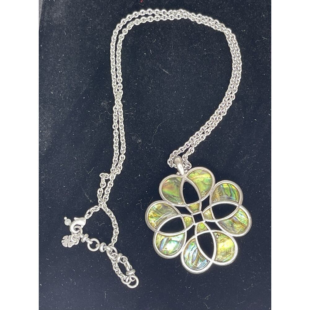 Lucky Brand Abalone Necklace Long Chain Silver Boho
